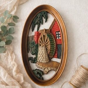 VINTAGE Burwood 3D Water Mill Wall Plaque Red Barn MCM Farmhouse Decor 4332
